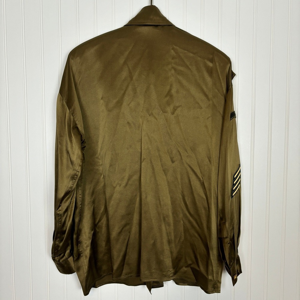Baldanza Military Silk Shirt Women 4 Olive Green Patch Embroidered Epaulet - Picture 2 of 13